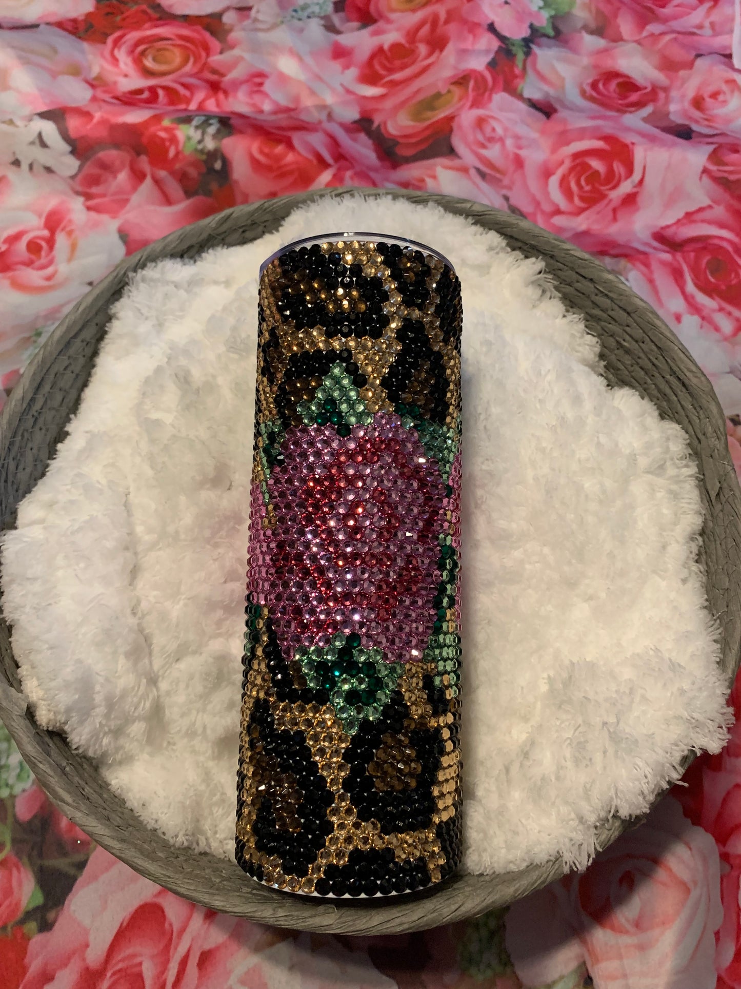 Leopard Rose rhinestone tumbler